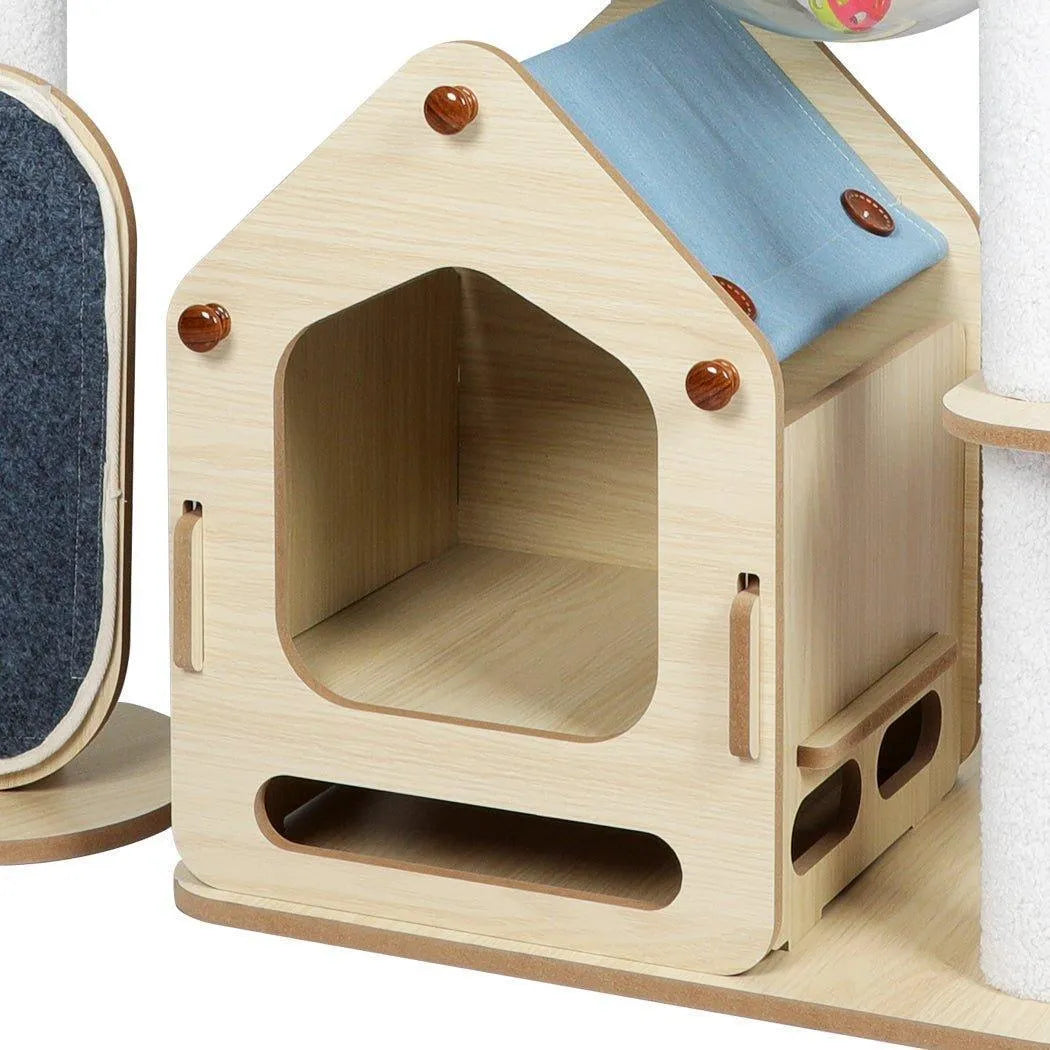 Cat Tree Scratching Post with Wood Condo 138cm