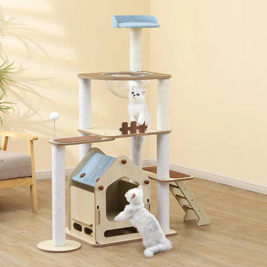 Cat Tree Scratching Post with Wood Condo 138cm