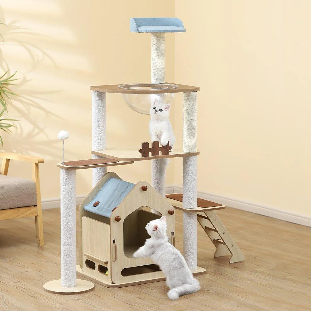 Cat Tree Scratching Post with Wood Condo 138cm