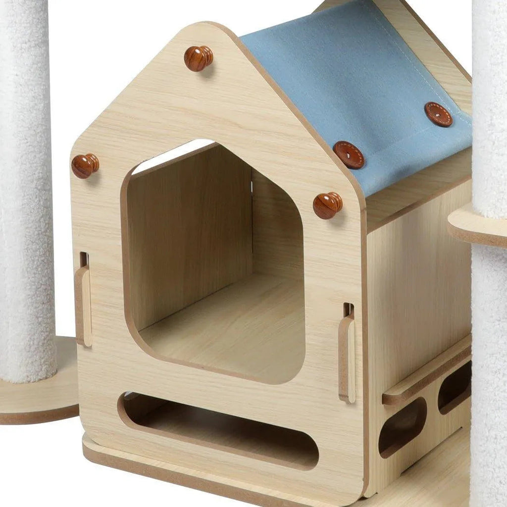 Cat Tree Scratching Post with Wood Condo 138cm