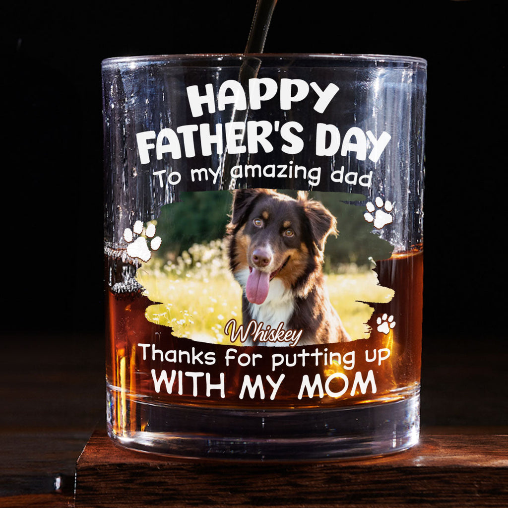 Putting Up With Funny Dad Ver Cartoon Photo - Personalized Whiskey Glass