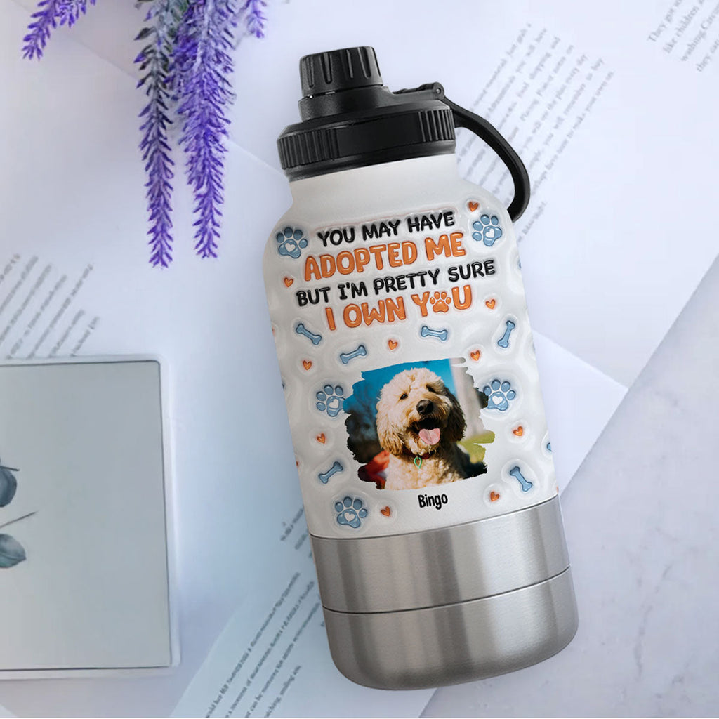 We Own You Photo - Personalized 3D Inflated Effect 30oz Water Bottle With Pet Bowl