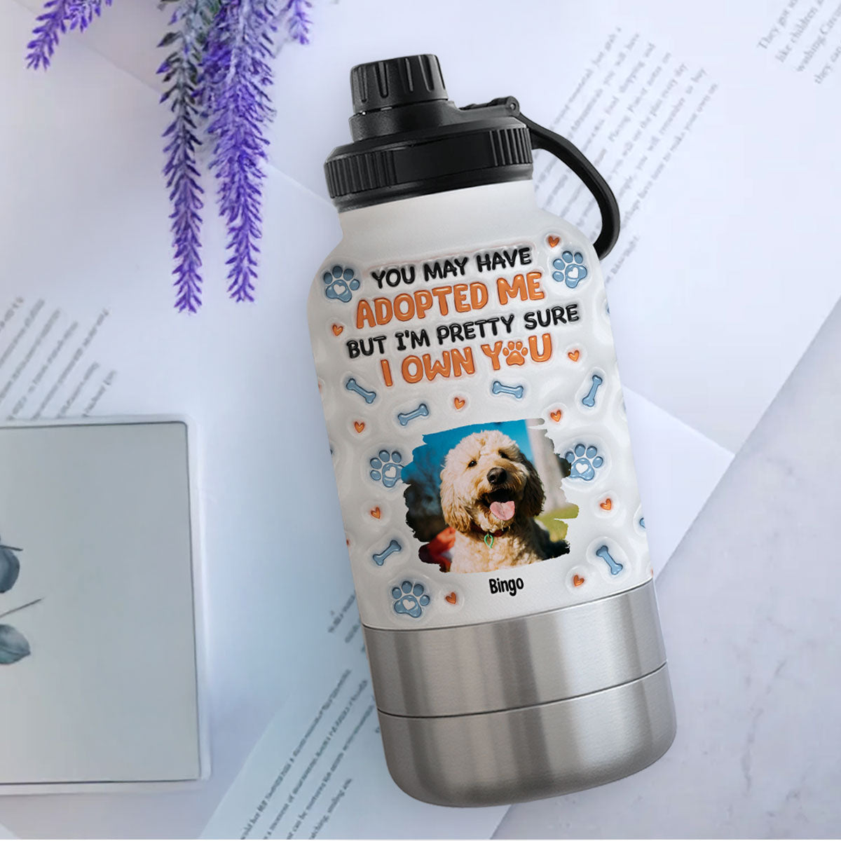 We Own You Photo - Personalized 3D Inflated Effect 30oz Water Bottle With Pet Bowl