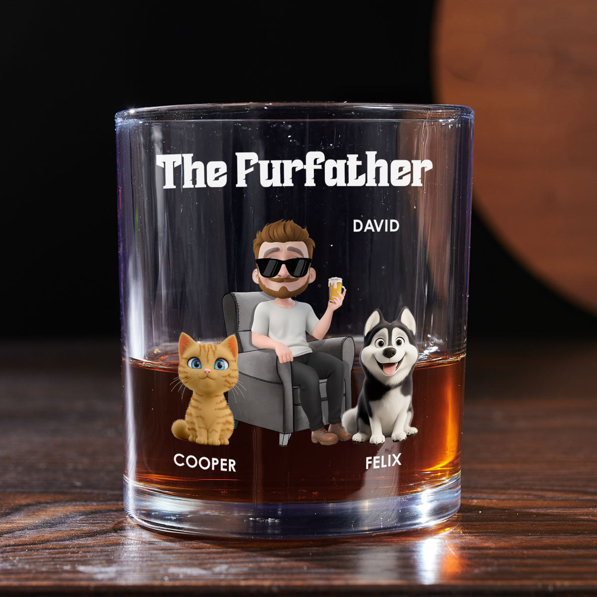 The Furfather Cartoon Version 2 - Personalized Whiskey Glass