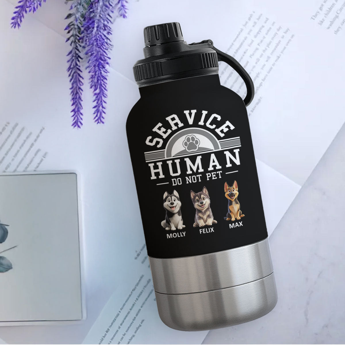 Service Human Cartoon - Personalized 30oz Water Bottle With Pet Bowl