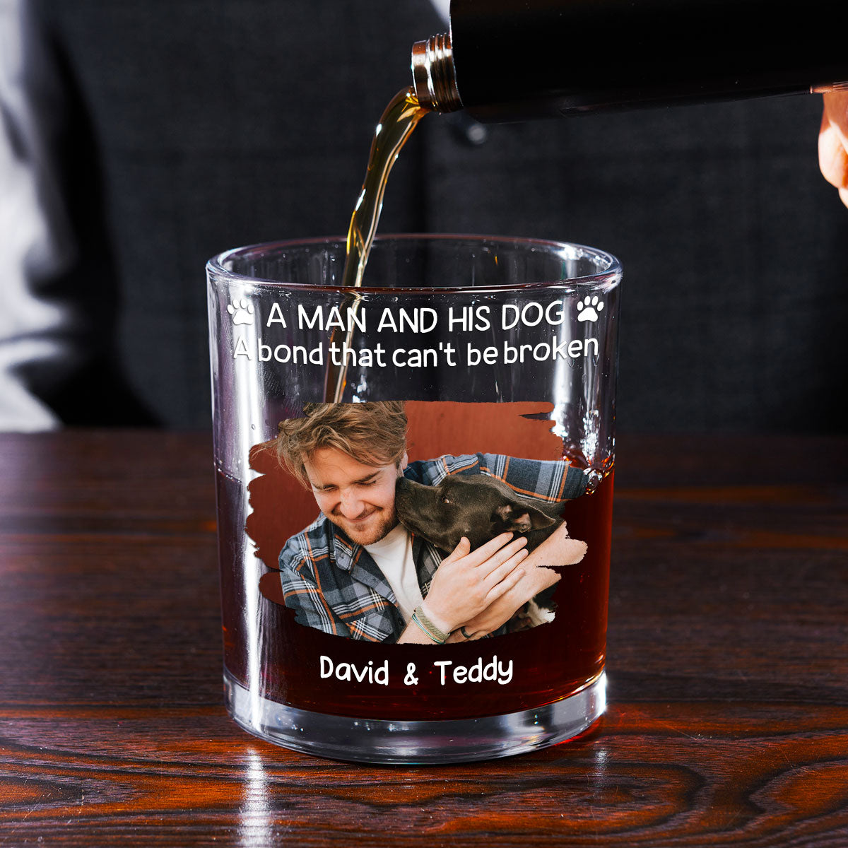 A Man And His Dog Christmas Photo - Personalized Whiskey Glass