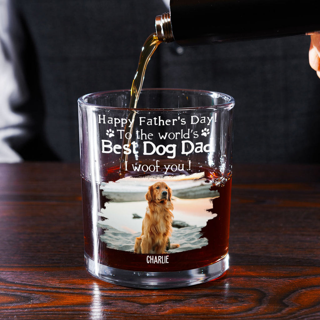 Woof Best Dog Dad Ever Photo - Personalized Whiskey Glass