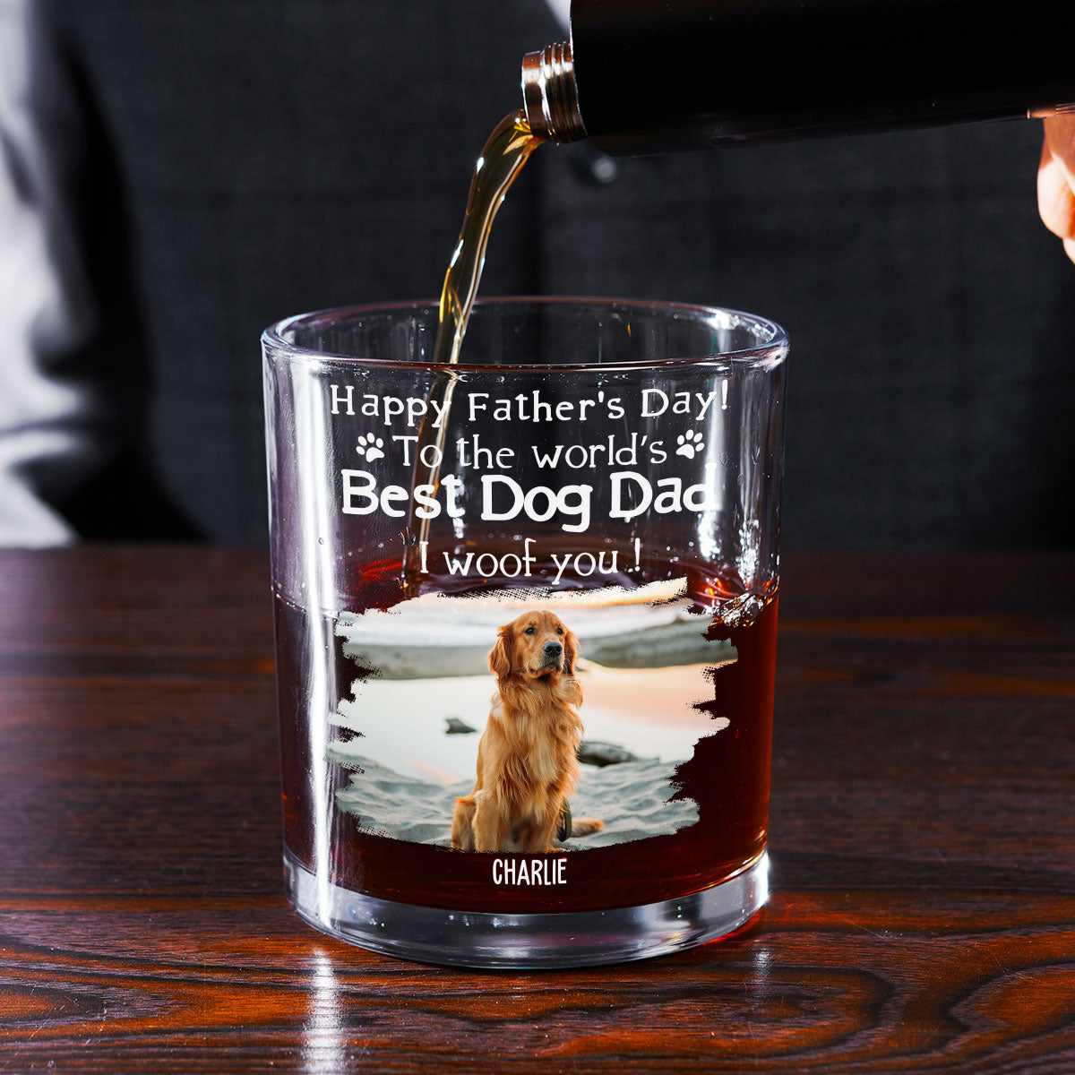 Woof Best Dog Dad Ever Photo - Personalized Whiskey Glass