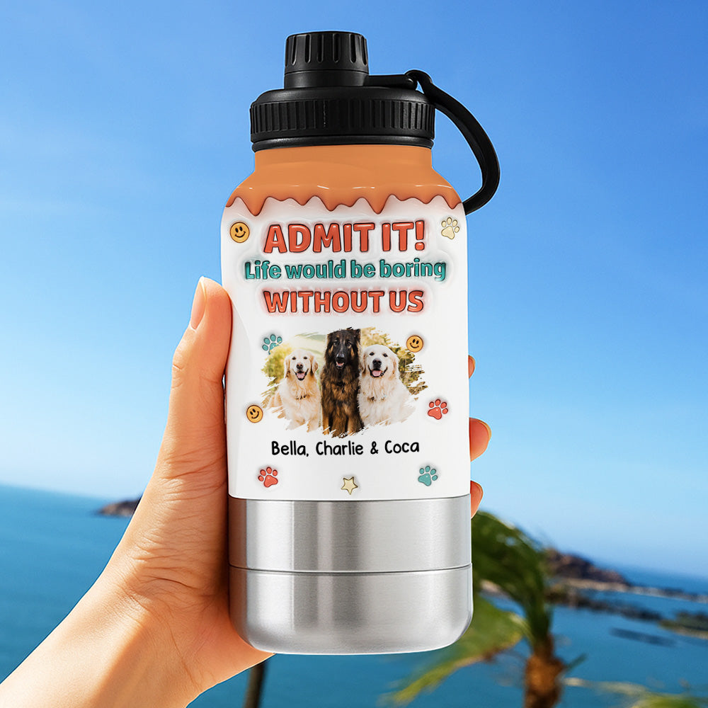 Admit It Photo - Personalized 3D Inflated Effect 30oz Water Bottle With Pet Bowl