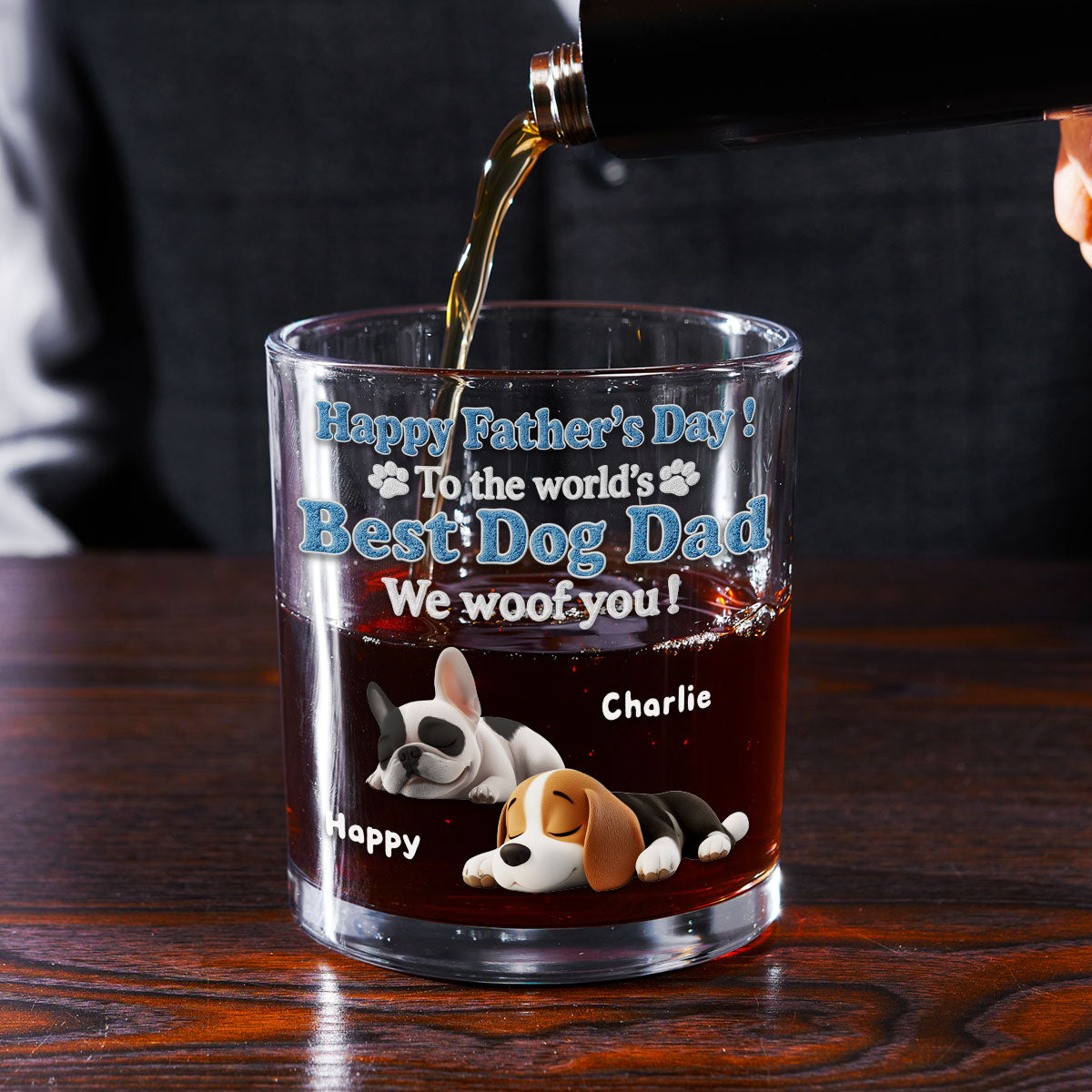 Happy To Be Dog Parents Ver Dad - Personalized Whiskey Glass