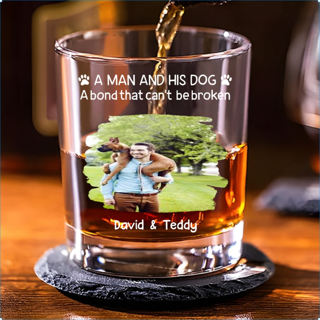 A Man And His Dog Christmas Photo - Personalized Whiskey Glass
