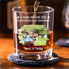 A Man And His Dog Christmas Photo - Personalized Whiskey Glass