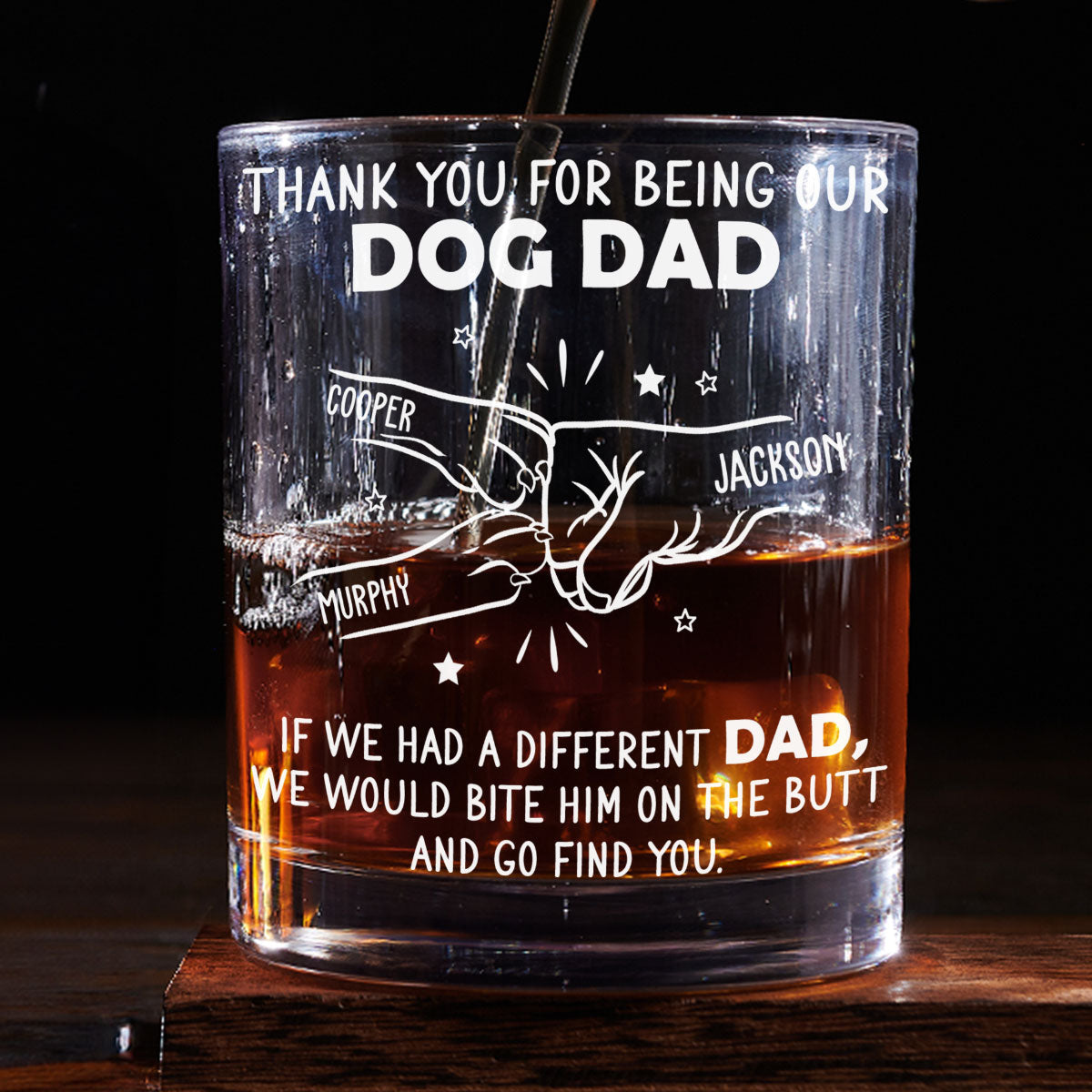Thanks For Being Our Dog Dad - Personalized Whiskey Glass