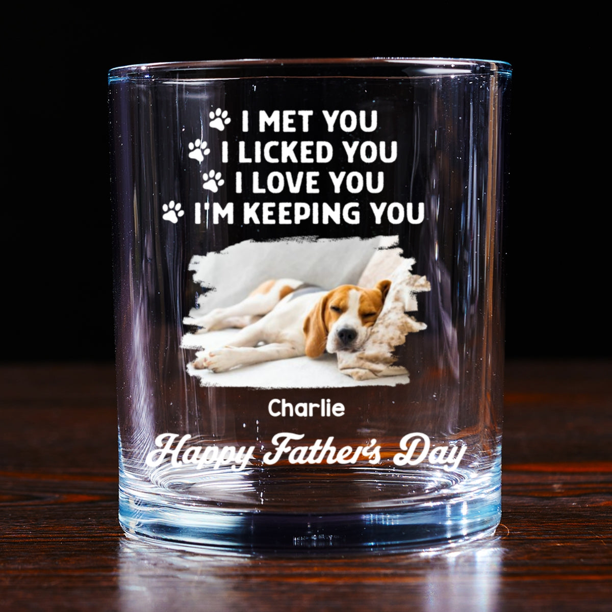 Retro Dog Sleeping Lick You Photo - Personalized Whiskey Glass