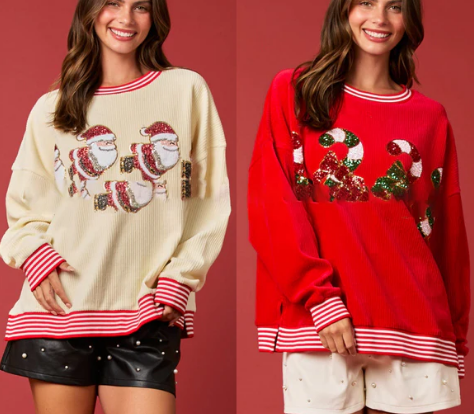 🎄Xmas Hot Sale - 49% OFF🎅Women's Skating Santa Sequin Pullover