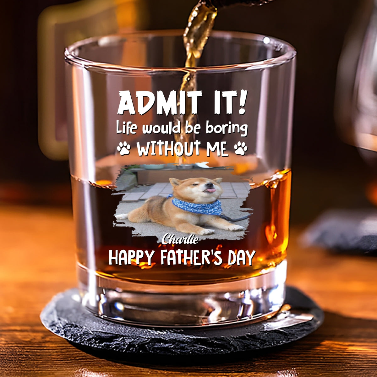 Admit It Dog Dad Loves Me Photo - Personalized Whiskey Glass