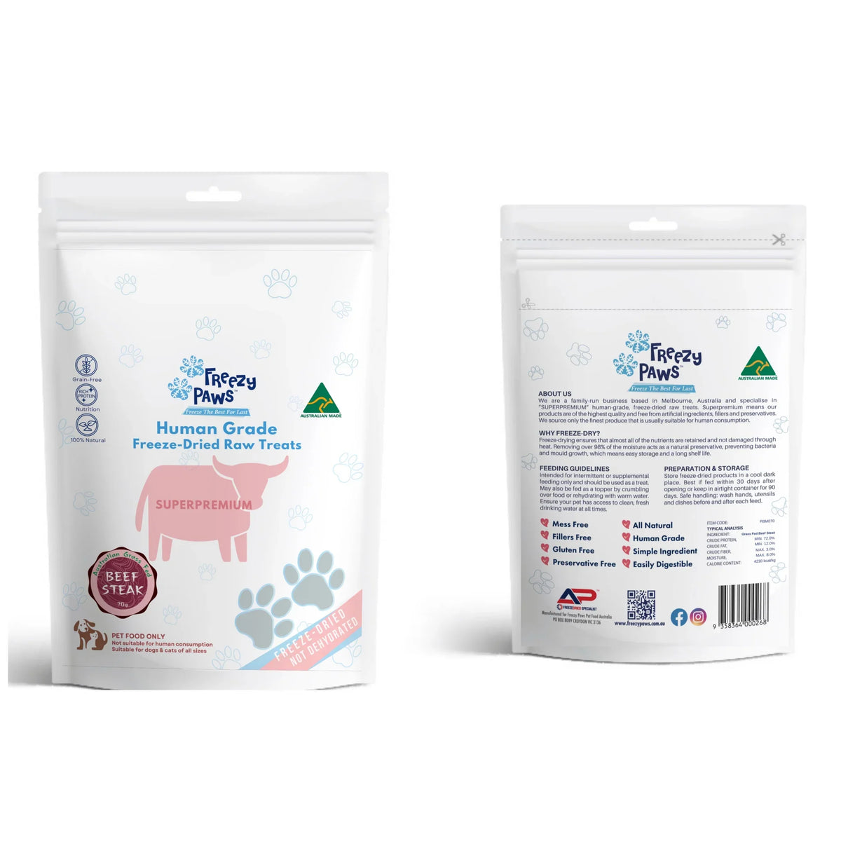 Freezy Paws Freeze Dried Beef Steak Pet Treats for Cats & Dogs