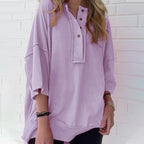 🔥Hot Sale💝Solid Color Loose Fit Casual Half-Button Top