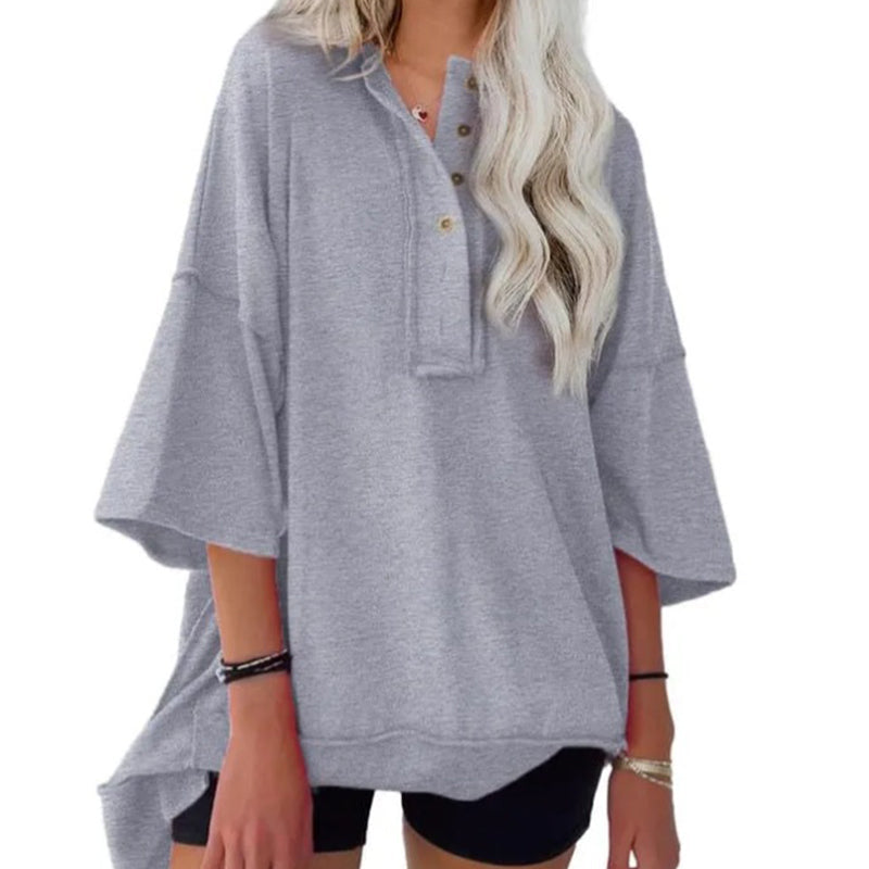 🔥Hot Sale💝Solid Color Loose Fit Casual Half-Button Top