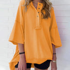 🔥Hot Sale💝Solid Color Loose Fit Casual Half-Button Top