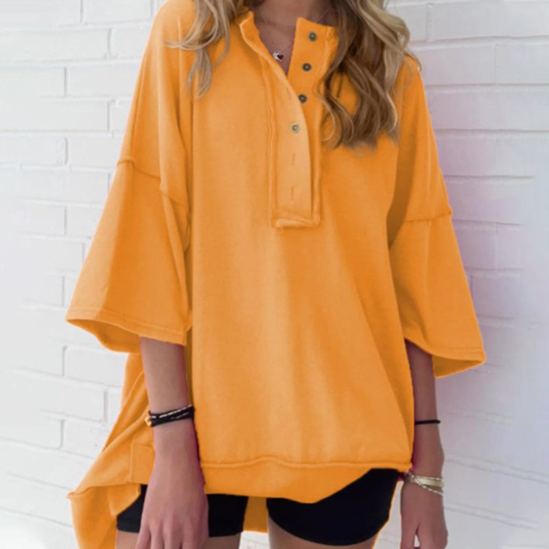 🔥Hot Sale💝Solid Color Loose Fit Casual Half-Button Top