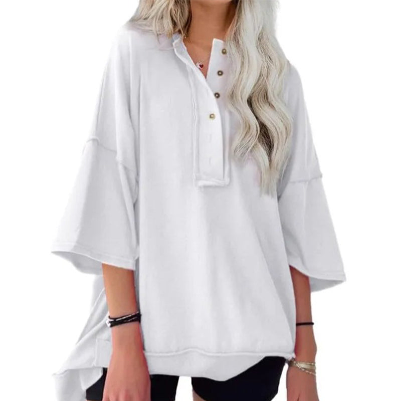 🔥Hot Sale💝Solid Color Loose Fit Casual Half-Button Top