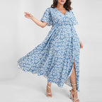 🌸Women's Bohemian Floral Split Maxi Dress With Elastic Waist