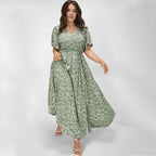 🌸Women's Bohemian Floral Split Maxi Dress With Elastic Waist