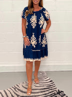 Geometric Pattern Multi Print Square Neck Dress