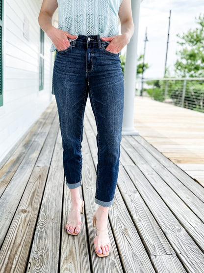 💐SUMMER HOT SALE💐Tummy Control Cuffed Slim Fit Jeans