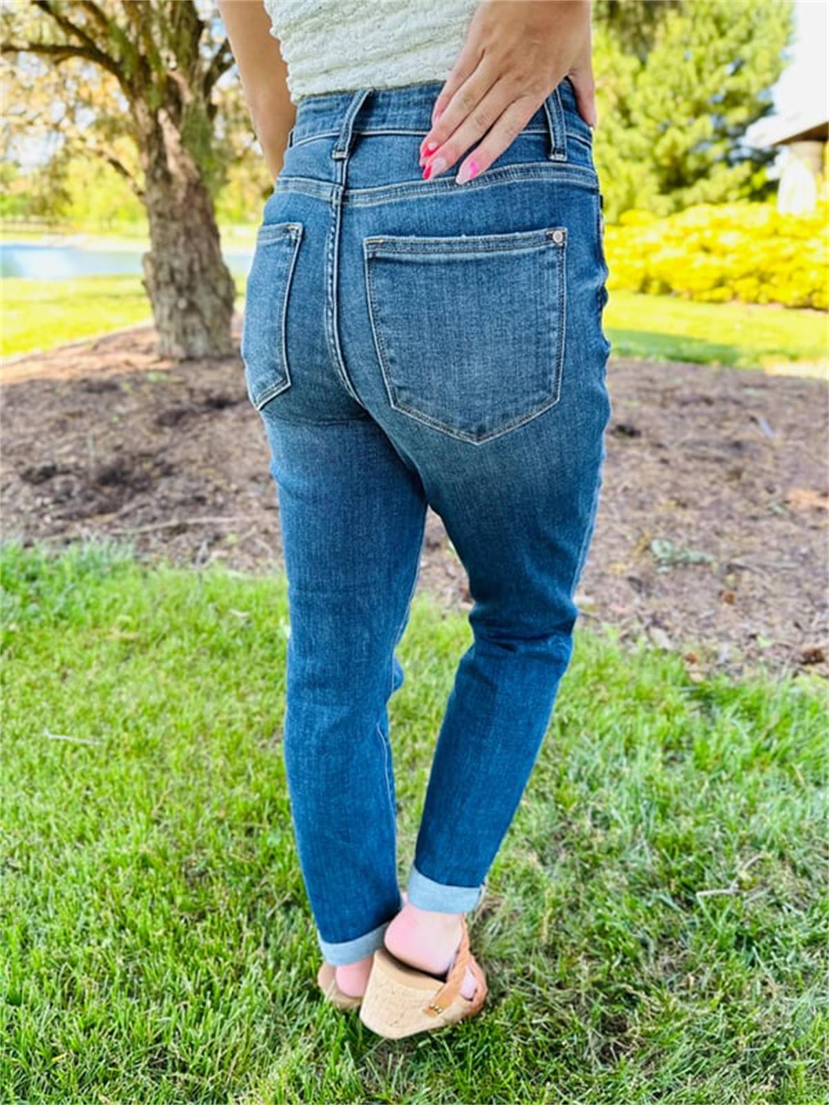 💐SUMMER HOT SALE💐Tummy Control Cuffed Slim Fit Jeans