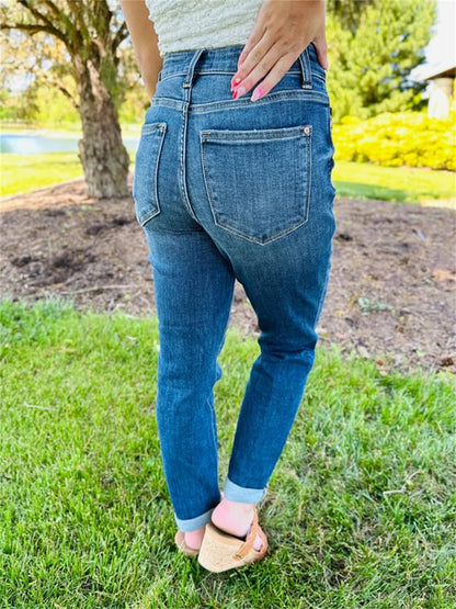 💐SUMMER HOT SALE💐Tummy Control Cuffed Slim Fit Jeans