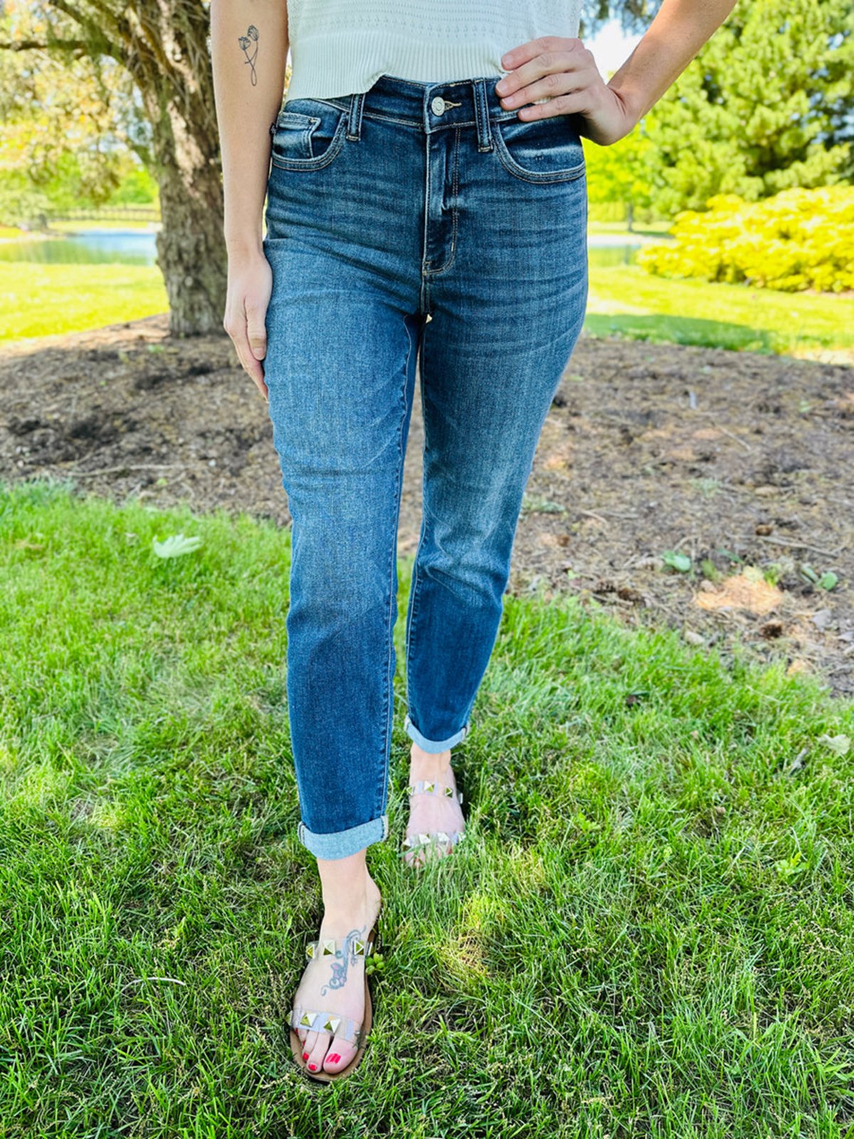 💐SUMMER HOT SALE💐Tummy Control Cuffed Slim Fit Jeans