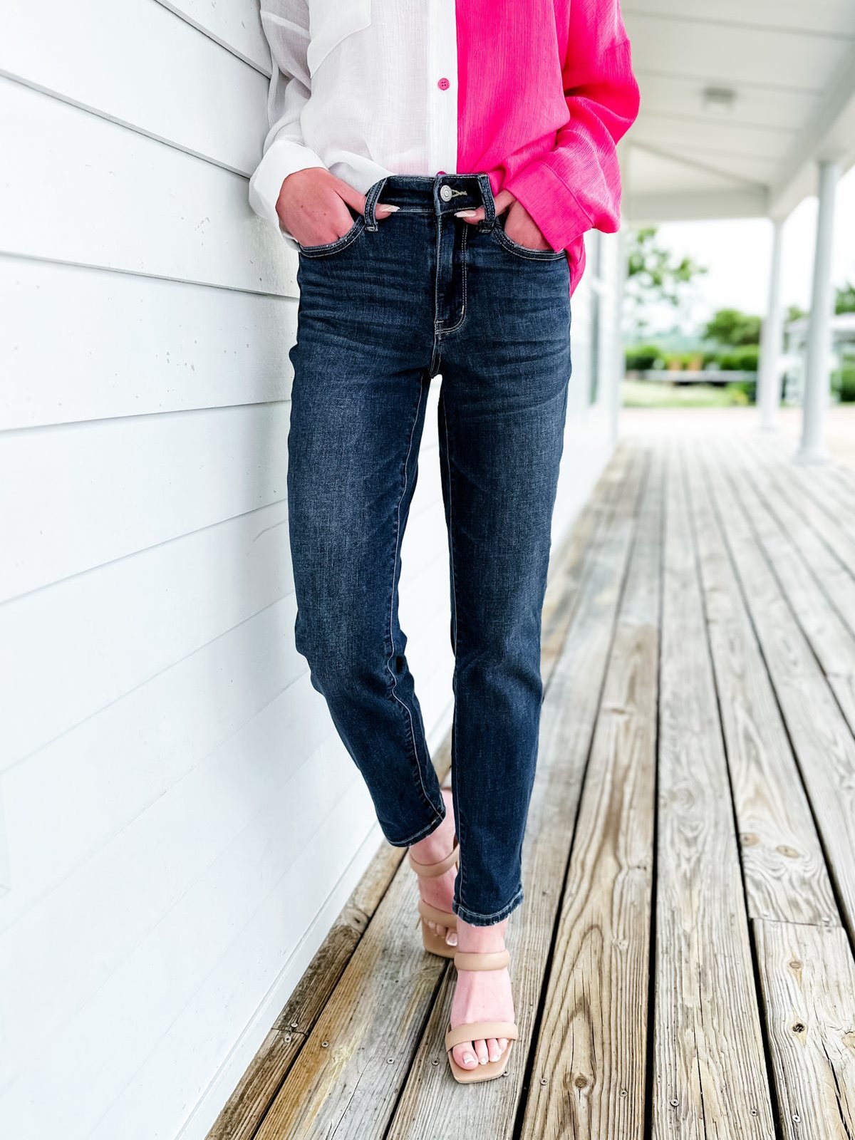 💐SUMMER HOT SALE💐Tummy Control Cuffed Slim Fit Jeans
