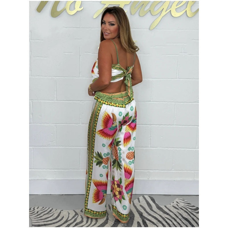 🔥New Arrival- 50% OFF💝Spaghetti Strap Printed Top & Loose Women's Pants 2-Piece Set