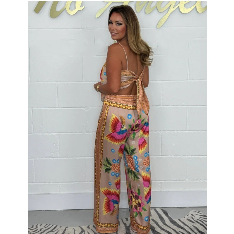 🔥New Arrival- 50% OFF💝Spaghetti Strap Printed Top & Loose Women's Pants 2-Piece Set