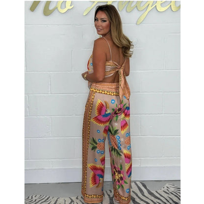 🔥New Arrival- 50% OFF💝Spaghetti Strap Printed Top & Loose Women's Pants 2-Piece Set