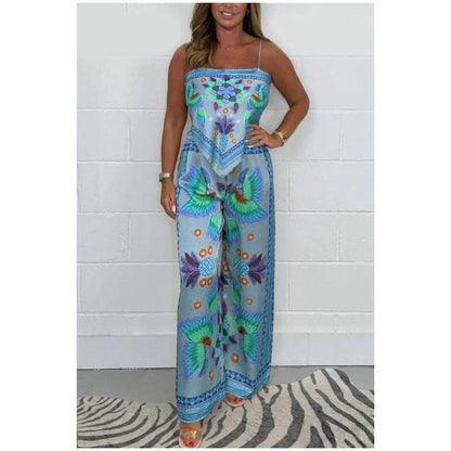 🔥New Arrival- 50% OFF💝Spaghetti Strap Printed Top & Loose Women's Pants 2-Piece Set