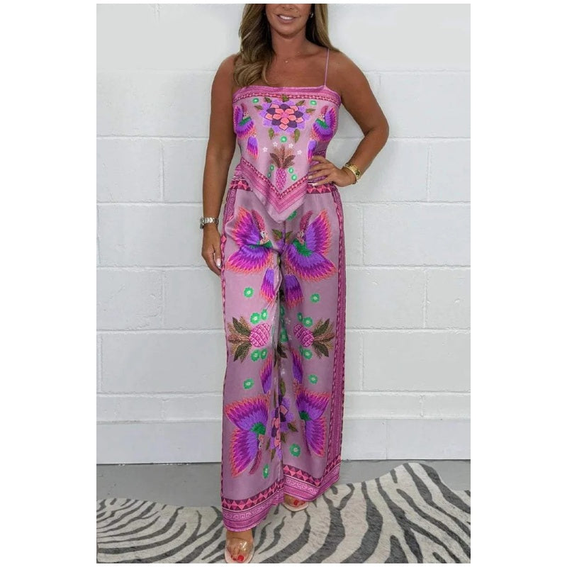 🔥New Arrival- 50% OFF💝Spaghetti Strap Printed Top & Loose Women's Pants 2-Piece Set