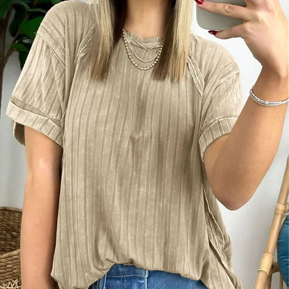 🔥Buy 2 Free Shipping🔥Women's Trendy Striped Round Neck Short Sleeve T-Shirt
