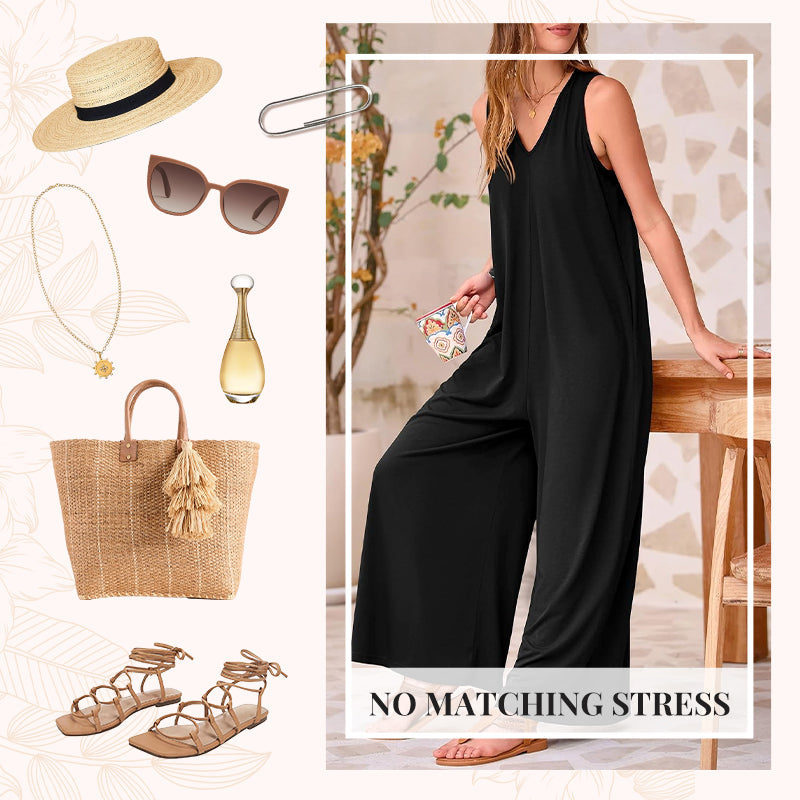 ✨BUY 2 FREE SHIPPING✈️Women's Casual V-Neck Sleeveless Wide-Leg Jumpsuit