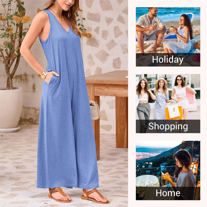 ✨BUY 2 FREE SHIPPING✈️Women's Casual V-Neck Sleeveless Wide-Leg Jumpsuit