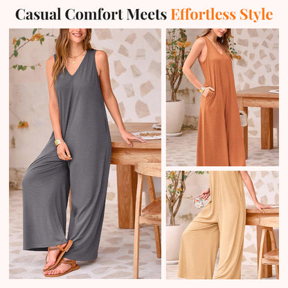 ✨BUY 2 FREE SHIPPING✈️Women's Casual V-Neck Sleeveless Wide-Leg Jumpsuit