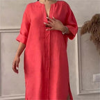 🍂Casual Breathable 3/4 Sleeves V Neck Solid Color Dress