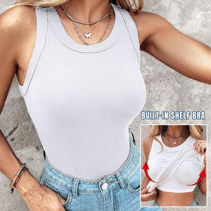💖LAST DAY SPECIAL PRICE: ￡9.99!!💖Ribbed Stretchy Tank Top with Shelf Bra
