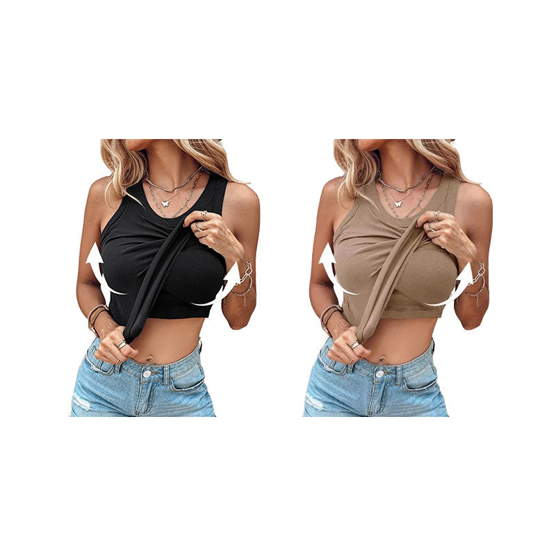 💖LAST DAY SPECIAL PRICE: ￡9.99!!💖Ribbed Stretchy Tank Top with Shelf Bra