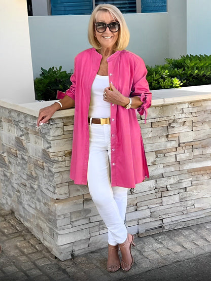 🔥LAST DAY SALE 49% OFF🔥Solid Color Long Cotton Shirt Jackets For Women