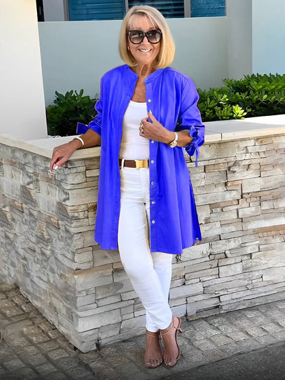 🔥LAST DAY SALE 49% OFF🔥Solid Color Long Cotton Shirt Jackets For Women