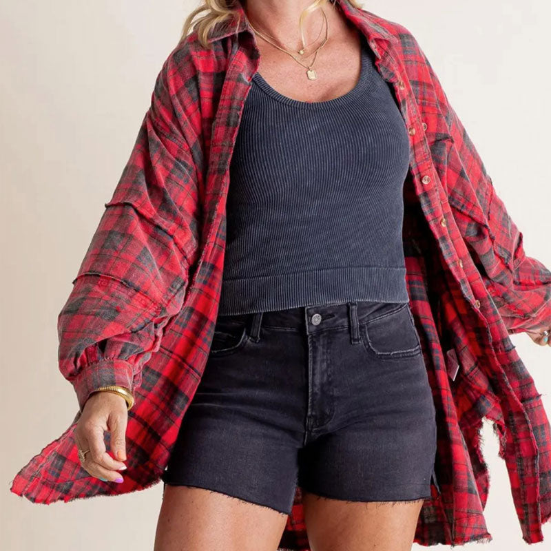 🔥Free Shipping✈️Women's Seams Raw Edge Washed Oversized Shirt Jacket With Pockets