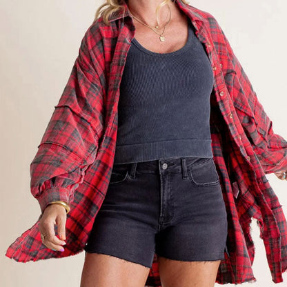 🔥Free Shipping✈️Women's Seams Raw Edge Washed Oversized Shirt Jacket With Pockets